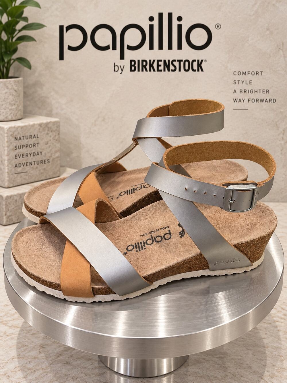 Papillio by Birkenstock Lana Metallic Silver Wedge Sandals EU 37 US 6